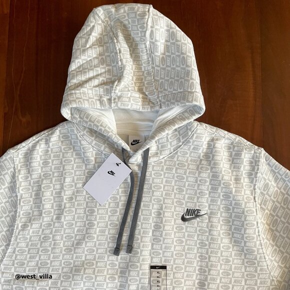Nike Sportswear Club Fleece Monogram Pullover Hoodie Men's XL Summit White Gray - Picture 4 of 7